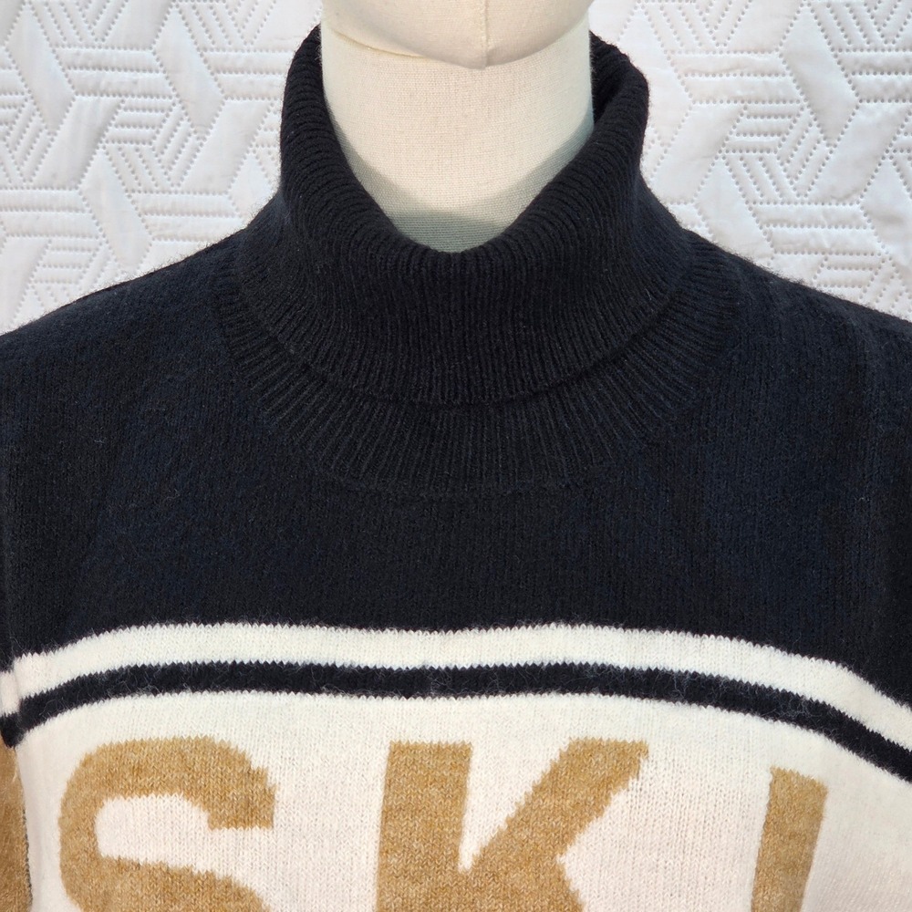 CeCe Sweater SKI Womens Graphic Turtleneck Black gold White snowy winter slope M - Picture 3 of 7